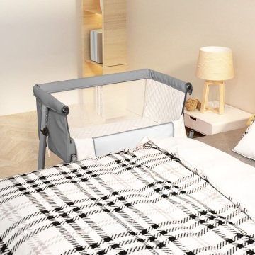 Pat pentru copii cu saltea, gri deschis, pânză textil - Img 1
