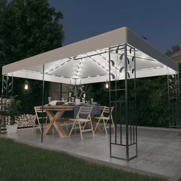 Pavilion cu acoperiș dublu & șiruri de lumini LED, alb, 3x4 m - Img 1