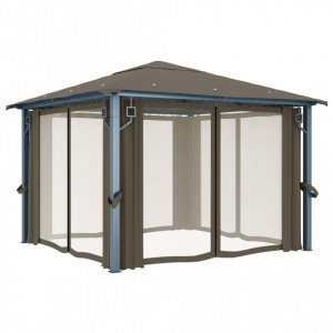 Pavilion cu perdele, gri taupe, 300 x 300 cm, aluminiu - Img 3