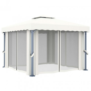 Pavilion cu perdele & șiruri lumini LED, alb crem, 3x3 m - Img 5