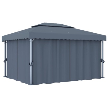 Pavilion cu perdele & șiruri lumini LED, antracit, 4x3 m - Img 3