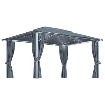 Pavilion cu perdele & șiruri lumini LED antracit 4x3m aluminiu - Img 2