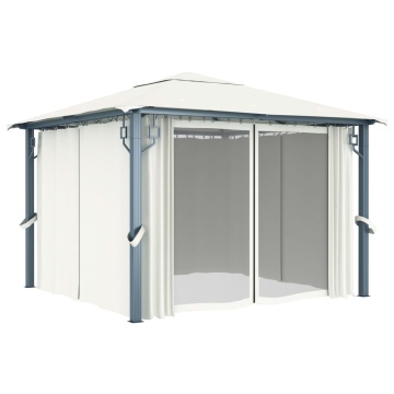 Pavilion cu perdele & șiruri lumini LED, crem, 3x3 m, aluminiu - Img 8