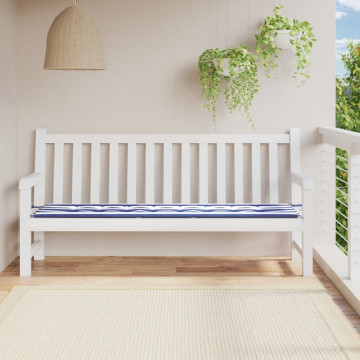 Pernă bancă de grădină, dungi albastru/alb, 200x50x3 cm, textil - Img 1