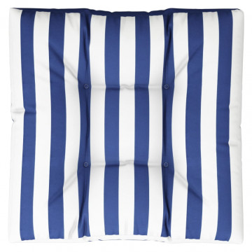 Pernă de paleți, albastru/alb, 70x70x12 cm, textil, dungi - Img 2