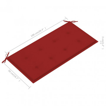 Pernă pentru bancă de grădină, roșu, 100x50x3 cm - Img 5