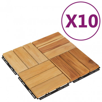 Plăci de pardoseală, 10 buc., 30x30 cm, lemn masiv de tec - Img 2