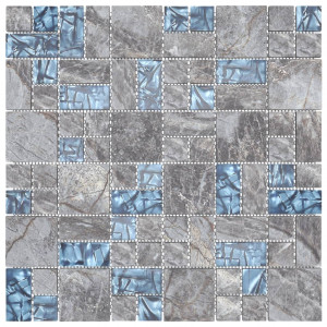 Plăci mozaic autoadezive 22 buc. gri&albastru, 30x30 cm, sticlă - Img 3