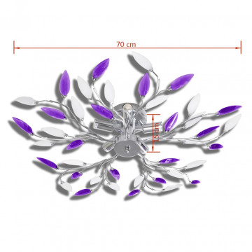 Plafoniera violet/albă brațe frunze cristal acrilic 5 becuri E14 - Img 4
