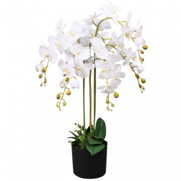 Plantă artificială orhidee cu ghiveci, 75 cm, alb - Img 1