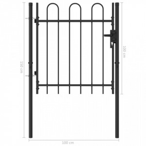 Poartă de gard cu o ușă, vârf arcuit, negru, 1 x 1 m, oțel - Img 5