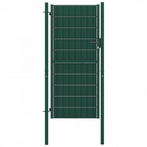 Poartă de gard, verde, 100x124 cm, PVC și oțel - Img 1