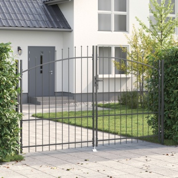 Poarta de grădină cu vârf lance, deschidere dublă, gri 175x300 cm pe bază de oțel - Img 1
