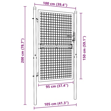 Poartă de grădină din plasă, gri, 100x200 cm, oțel galvanizat - Img 6