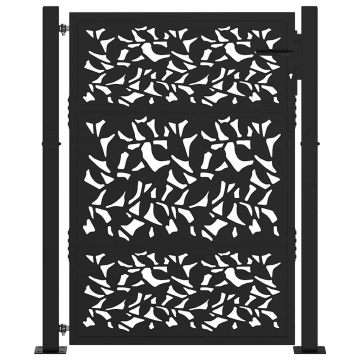 Poarta de gradina neagra 105x130 cm Design cu frunze de otel - Img 3