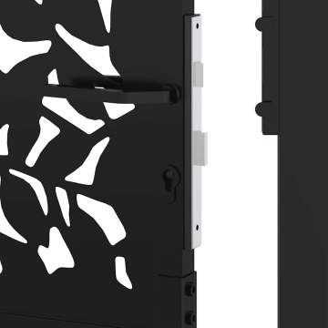 Poarta de gradina neagra 105x155 cm Design cu frunze de otel - Img 7
