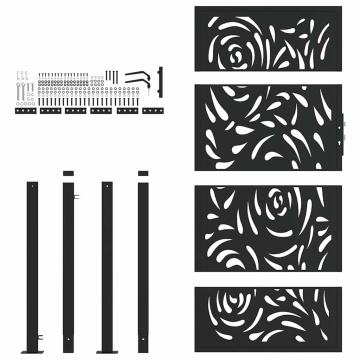 Poarta de gradina neagra 105x180 cm design flacara din otel - Img 4