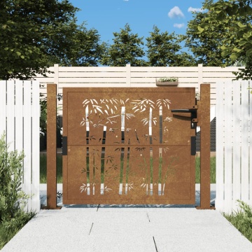 Poartă pentru grădină, 105x80 cm, oțel corten, model bambus - Img 1