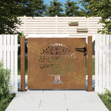 Poartă pentru grădină, 105x80 cm, oțel corten, model copac - Img 1