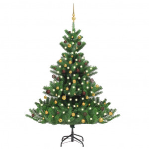 Pom Crăciun artificial brad Nordmann LED&globuri verde 180 cm - Img 1