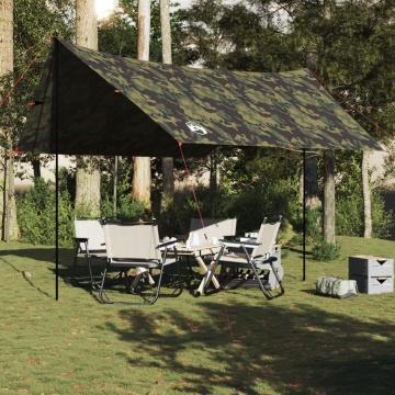 Prelată de camping, camuflaj, 462x306x211 cm, impermeabilă - Img 3