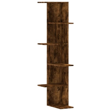 Raft colț perete stejar fumuriu 36,5x36,5x140cm lemn prelucrat - Img 2