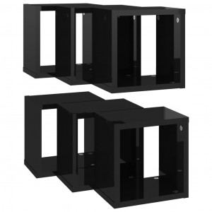 Raft de perete cub, 6 piese, negru extralucios, 22x15x22 cm PAL - Img 8