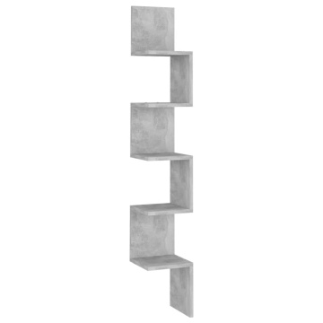 Raft de perete pentru colț, gri beton, 20x20x127,5 cm , PAL - Img 2