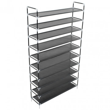 Raft pantofi 10 etajere, Metal și material textil nețesut Negru - Img 3
