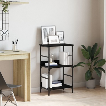Raft pentru cărți Negru Stejar 50x33x82 cm Lemn prelucrat și Oțel - Img 1