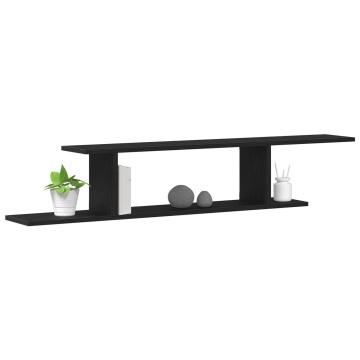 Raft TV de perete Negru Stejar 125x18x23 cm din lemn - Img 3