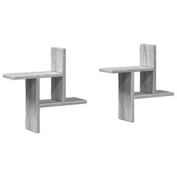 Rafturi de perete 2 buc. gri sonoma 38x12x38 cm lemn prelucrat - Img 2