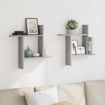 Rafturi de perete 2 buc. gri sonoma, 50x12x50 cm lemn prelucrat - Img 3