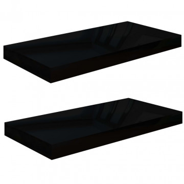 Rafturi de perete, 2 buc., negru extralucios, 50x23x3,8 cm, MDF - Img 2