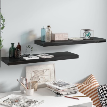 Rafturi de perete 2 buc., negru extralucios, 80x23,5x3,8 cm MDF - Img 1
