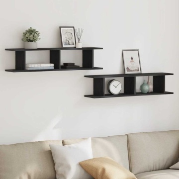 Rafturi de perete 2 buc Stejar negru 90x18x20 cm Lemn prelucrat - Img 1
