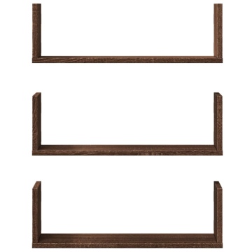 Rafturi de perete 3 buc. stejar maro 58x18x18 cm lemn prelucrat - Img 4