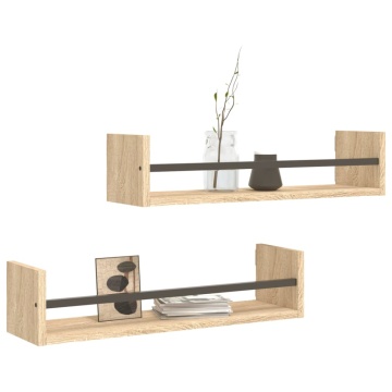 Rafturi de perete cu bare, 2 buc, stejar sonoma, 60x16x14 cm - Img 3