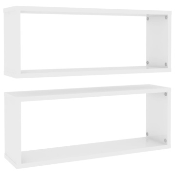 Rafturi de perete cub, 2 buc, alb extralucios, 60x15x23 cm, PAL - Img 2
