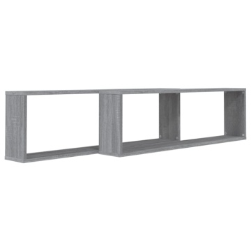 Rafturi de perete cub, 2 buc., gri sonoma, 100x15x30 cm, lemn - Img 3