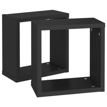 Rafturi de perete cub, 2 buc., negru, 30x15x30 cm - Img 5