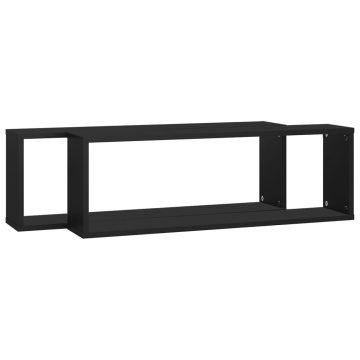 Rafturi de perete cub 2 buc. negru 80x15x26,5 cm lemn prelucrat - Img 4