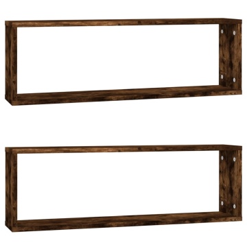 Rafturi de perete cub, 2 buc. stejar fumuriu 80x15x26,5 cm lemn - Img 2