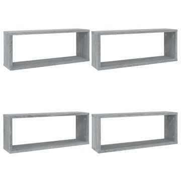 Rafturi de perete cub, 4 buc., gri sonoma, 60x15x23 cm, lemn - Img 2