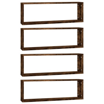 Rafturi de perete cub, 4 buc. stejar fumuriu 80x15x26,5 cm lemn - Img 2