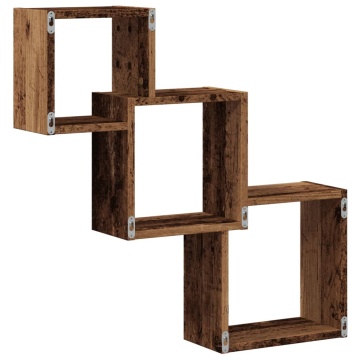 Rafturi de perete, cub, lemn vechi, 68x15x68 cm, lemn prelucrat - Img 5