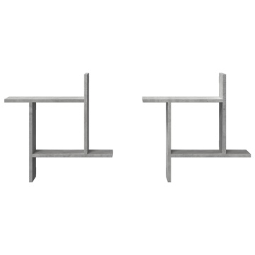 Rafturi perete, 2 buc., gri beton, 50x12x50 cm, lemn prelucrat - Img 4