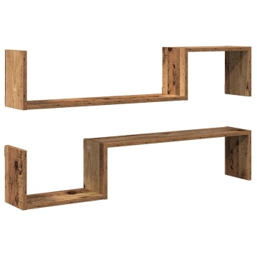 Rafturi perete 2 buc., lemn vechi, 100x15x20 cm, lemn prelucrat - Img 2