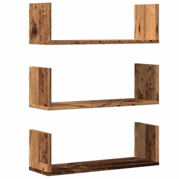 Rafturi perete, 3 buc., lemn vechi, 58x18x18 cm, lemn prelucrat - Img 2