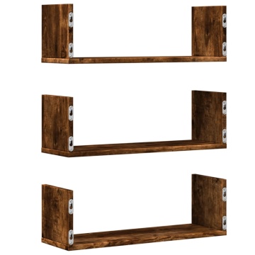 Rafturi perete 3 buc. stejar fumuriu 58x18x18 cm lemn prelucrat - Img 5